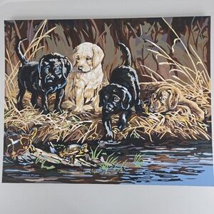 Turtle Hunters Finished Paint By Number Acrylic Painting Nature Pond‎ Dogs 20x16